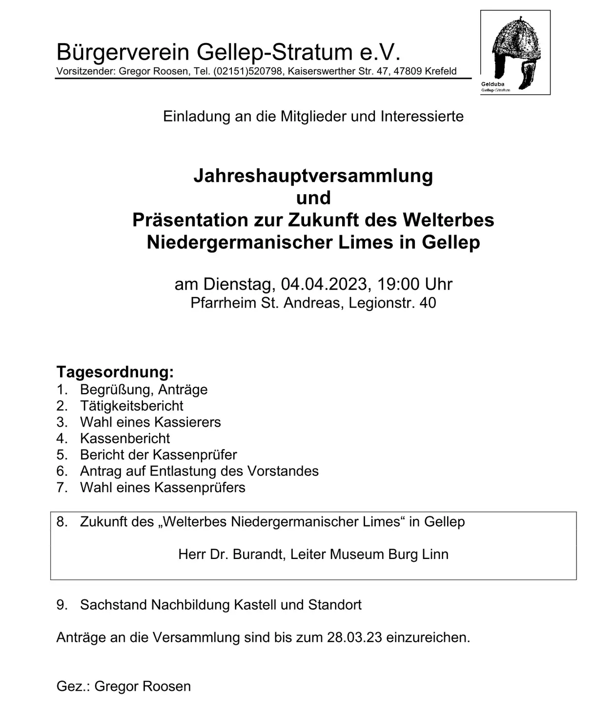 Ankündigung zur JHV 2023 am 04.04.2023
