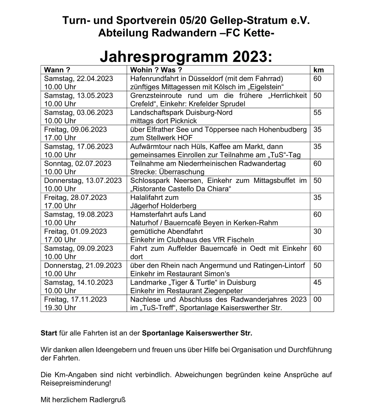 Jahresprogramm FC Kette !