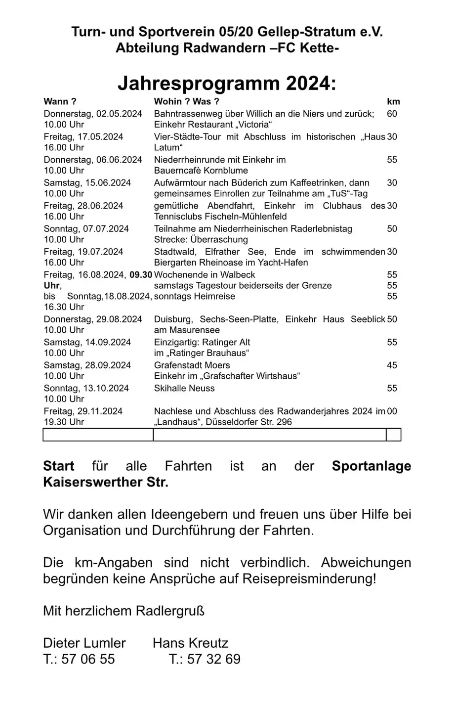 Jahresprogramm FC Kette 2024