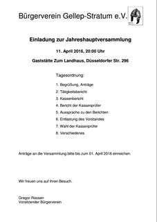 Ankündigung zur diesjährigen JHV am 11. April