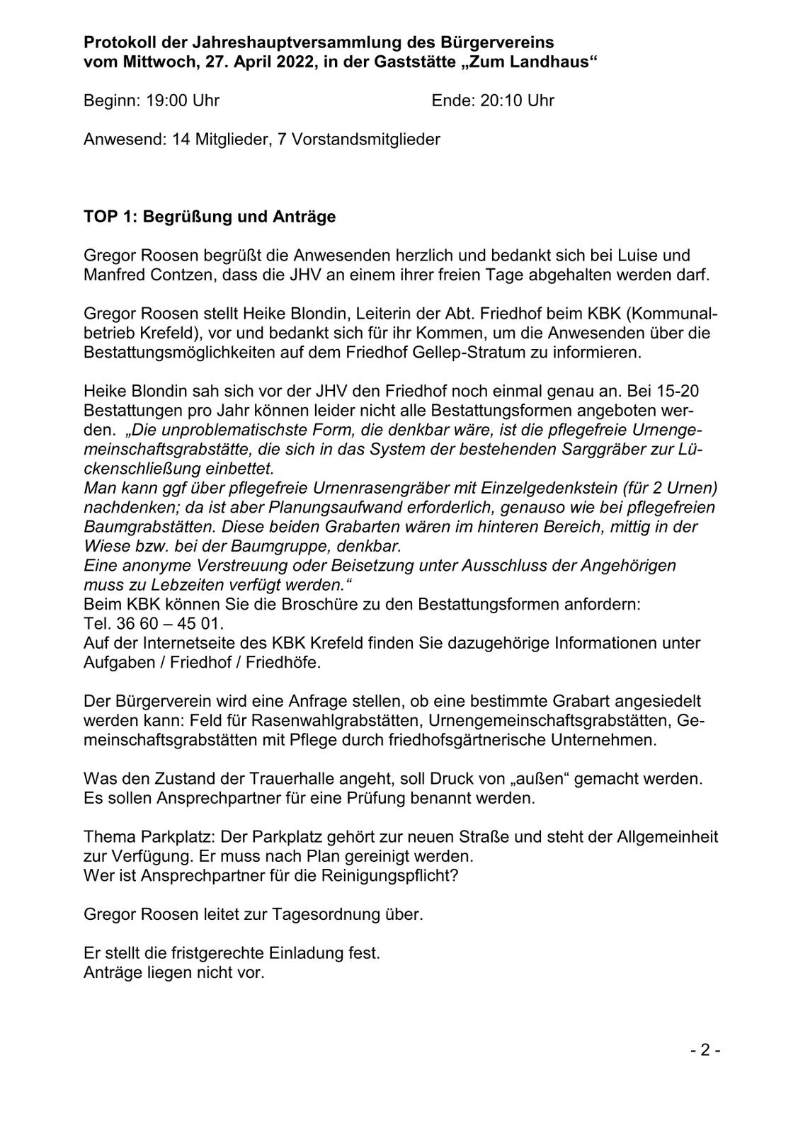 Protokoll Jahreshauptversammlung